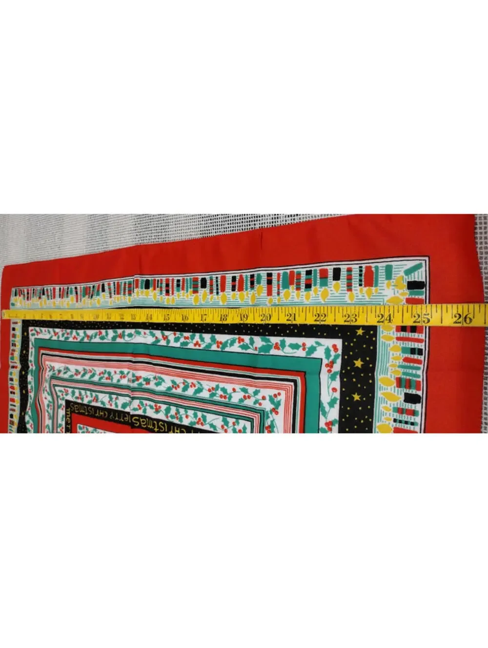 Vintage Holiday 1970s Large Scarf Menswear Italy Merry Christmas Candles Red 27